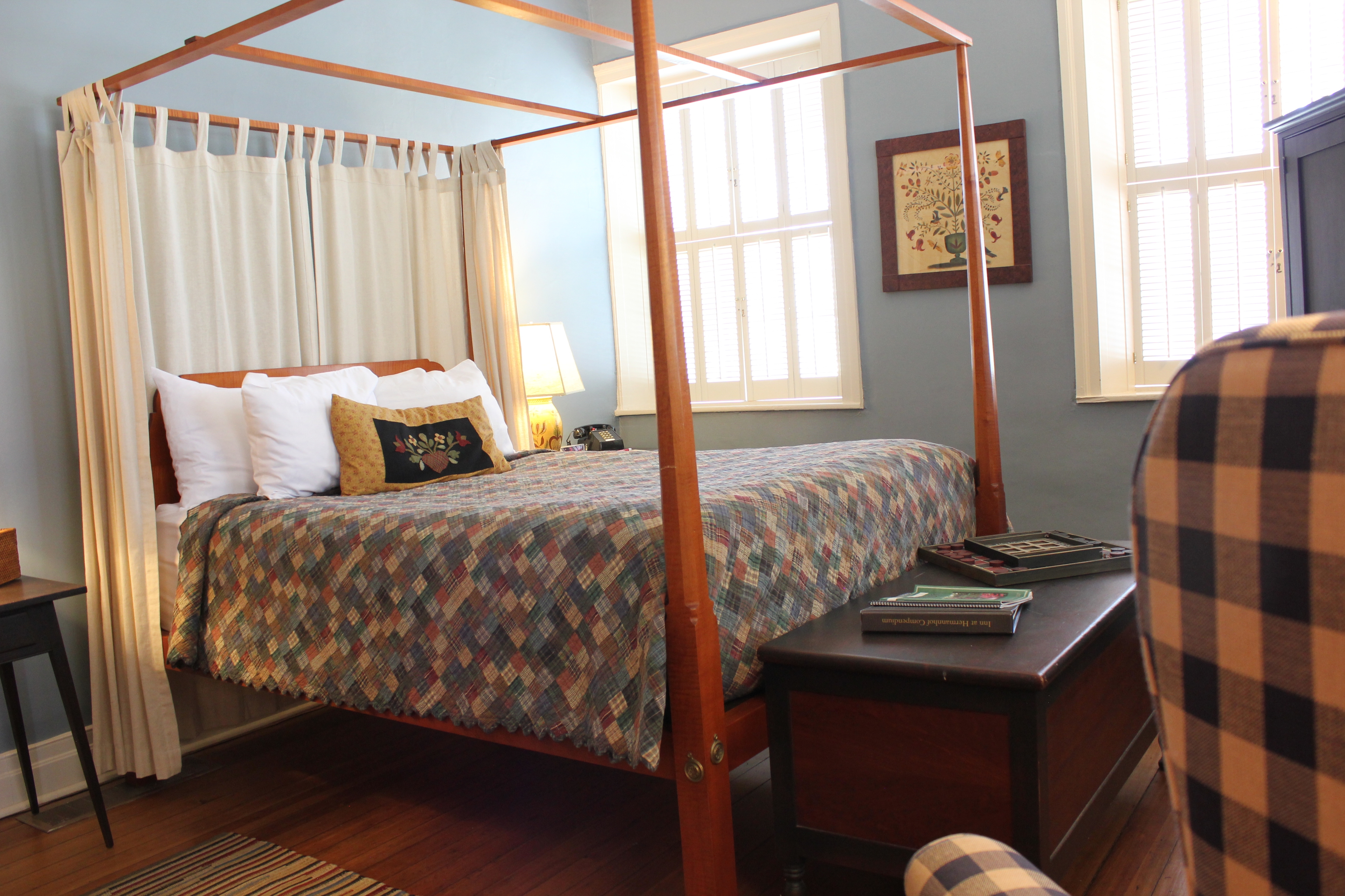 Gustave King bedroom with pencil post bed.
