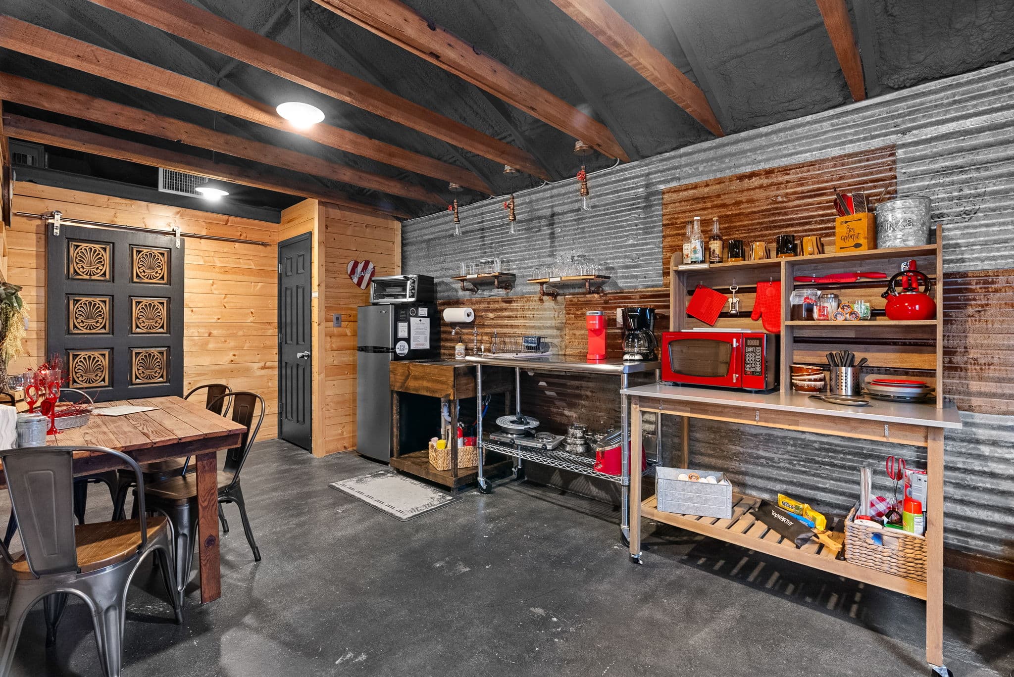 kitchen-toaster oven, fridge, microwave, electric cooktop, pots and pans, dishes and more!