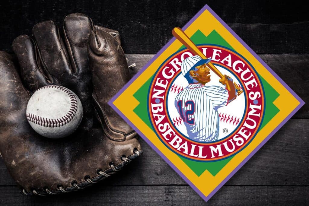 A baseball and glove beside the logo of the Negro Leagues Baseball Museum. A baseball and glove beside the logo of the Negro Leagues Baseball Museum.