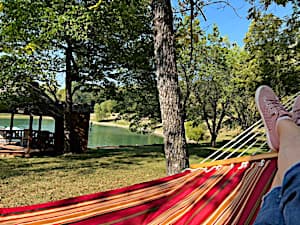 person sitting in hammock